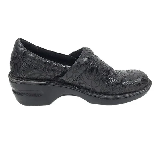 b.o.c. Born Concept Black Peggy Clogs Tooled Leather Slip On Shoes Women Size 7 - Picture 6 of 12